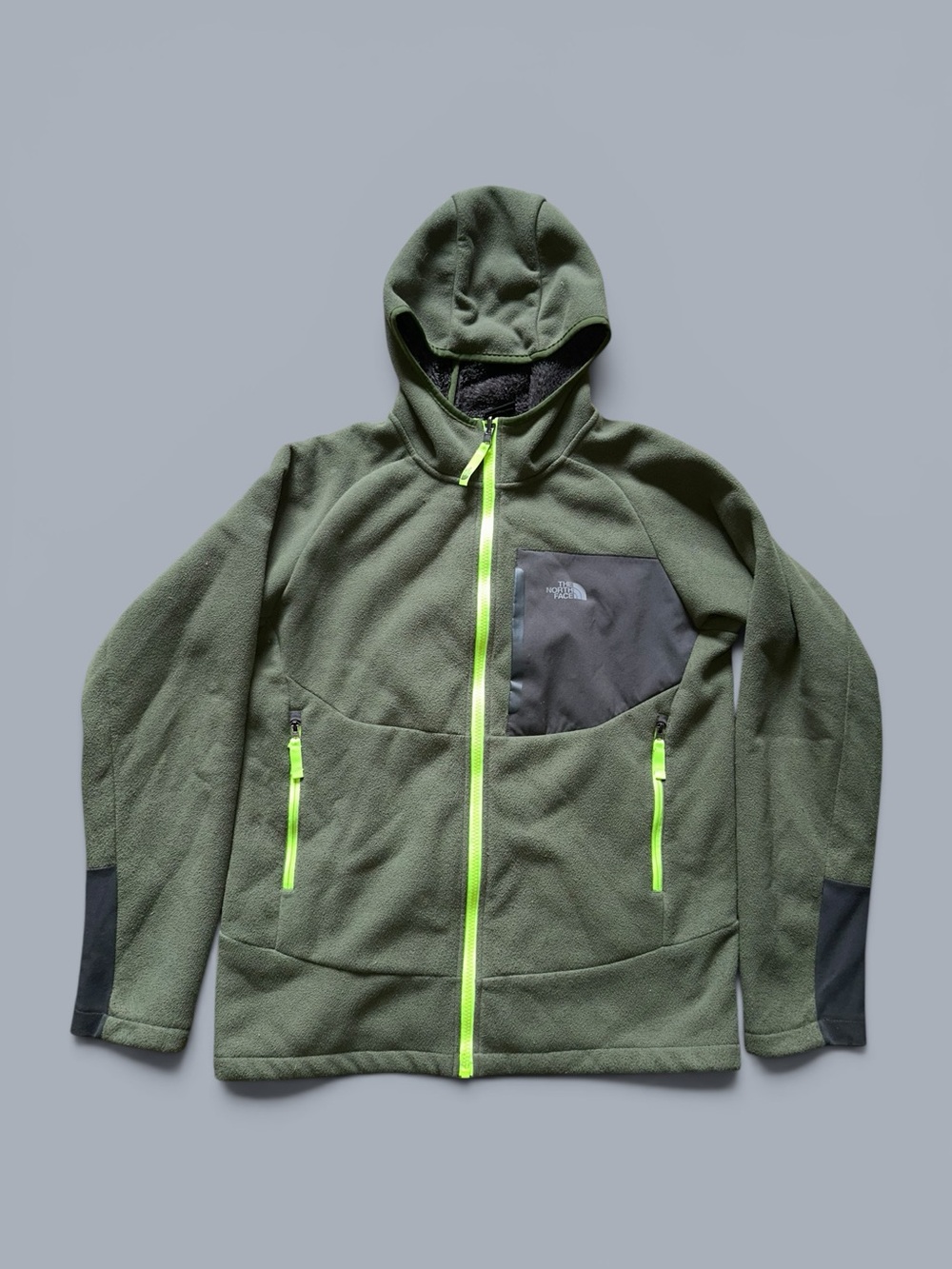 The North Face Boys Chimborazo Full Zip Fleece Fur Lined Green Hoodie XL  18/20